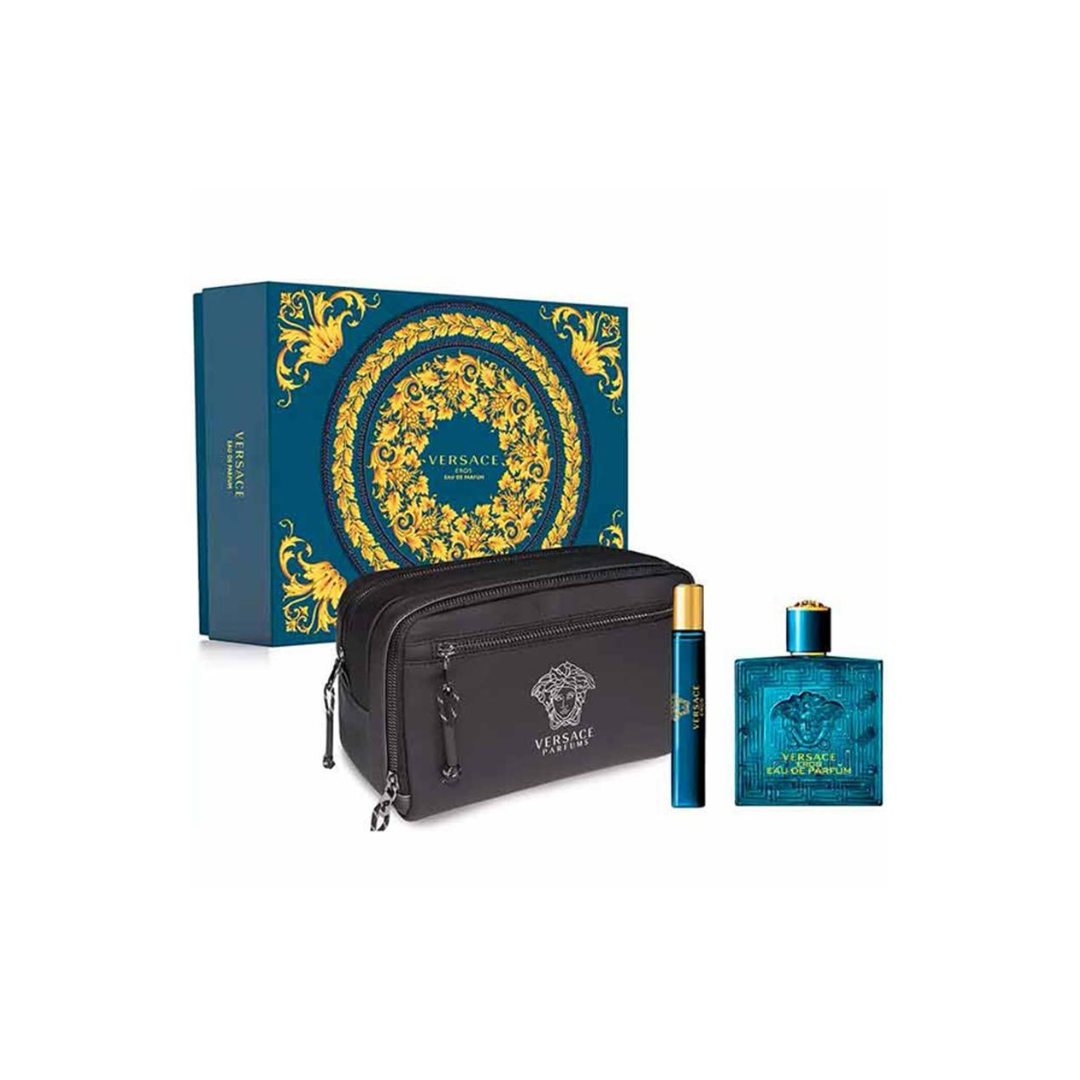 Gift Set Versace Eros Pour Homme Eau de Parfum 3PCS (100ml & 10ml & Travel Bag)